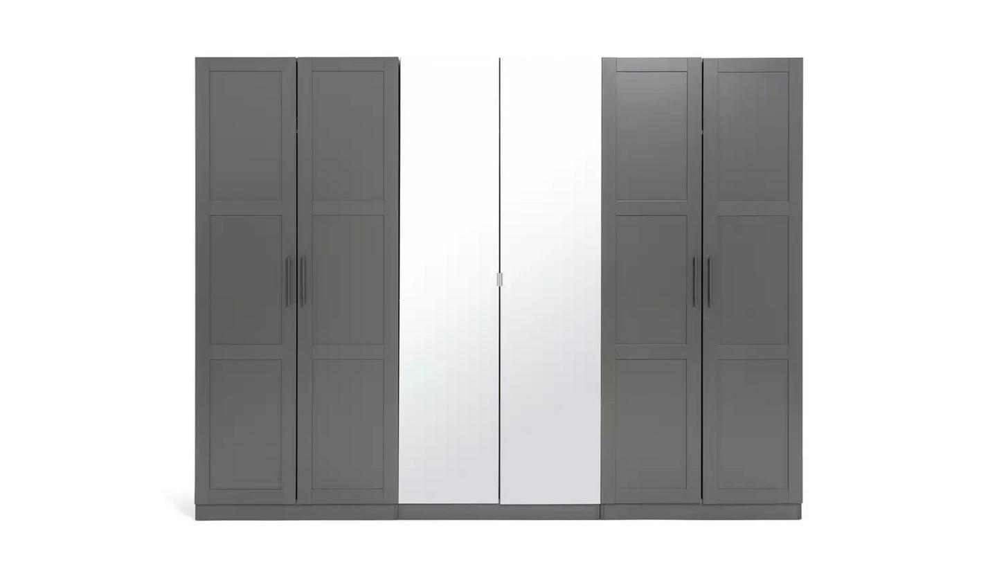 Habitat Munich Panelled 6 Door Mirror Wardrobe - Anthracite